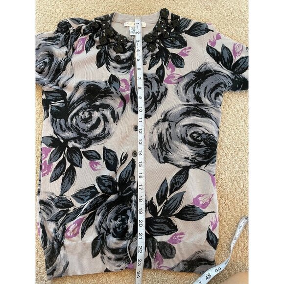 Black NWT Purple Pink Floral Cardigan Sweater with Black “Jewel” Accents Sz MP - Picture 9 of 10